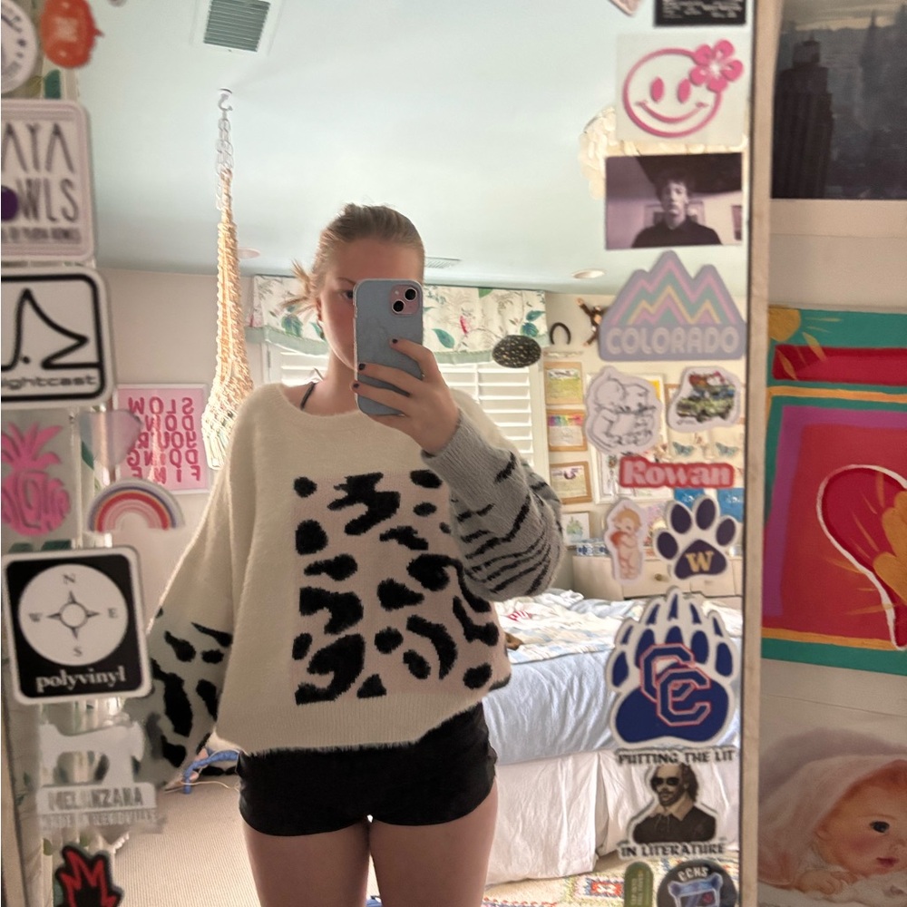 colorful animal print sweater